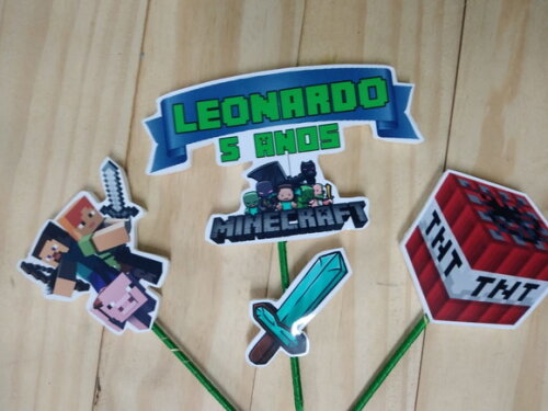 Minecraft Topo de Bolo Personalizado Pronta Entrega