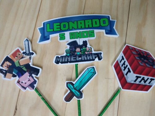 Minecraft Topo de Bolo Personalizado Pronta Entrega