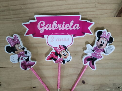 Minie Rosa Topo de Bolo Personalizado Pronta Entrega