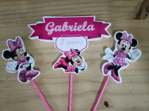 Minie Rosa Topo de Bolo Personalizado Pronta Entrega