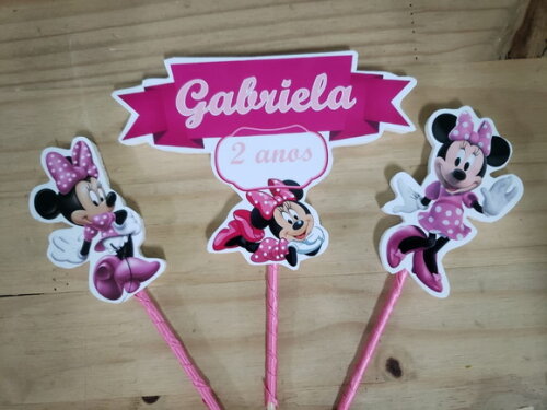 Minie Rosa Topo de Bolo Personalizado Pronta Entrega