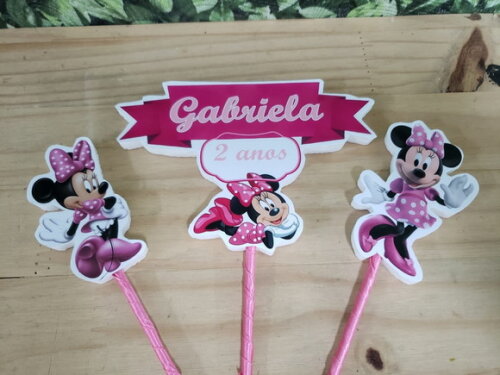 Minie Rosa Topo de Bolo Personalizado Pronta Entrega