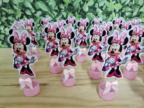 Minie Rosa Tubetes com Lacinhos e Aplique Pronta Entrega