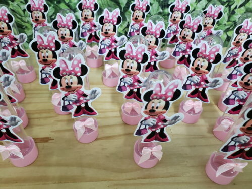 Minie Rosa Tubetes com Lacinhos e Aplique Pronta Entrega