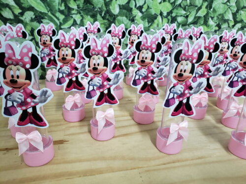 Minie Rosa Tubetes com Lacinhos e Aplique Pronta Entrega