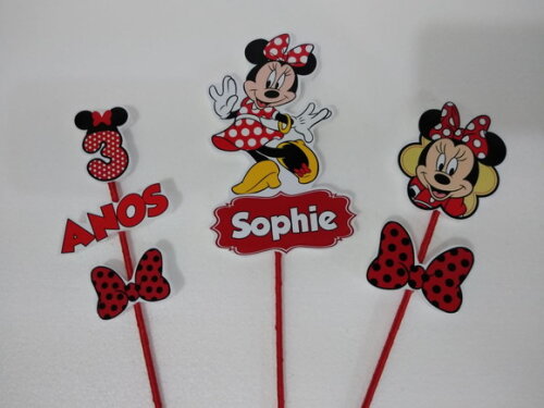 Minie Vermelha Topo de Bolo Personalizado