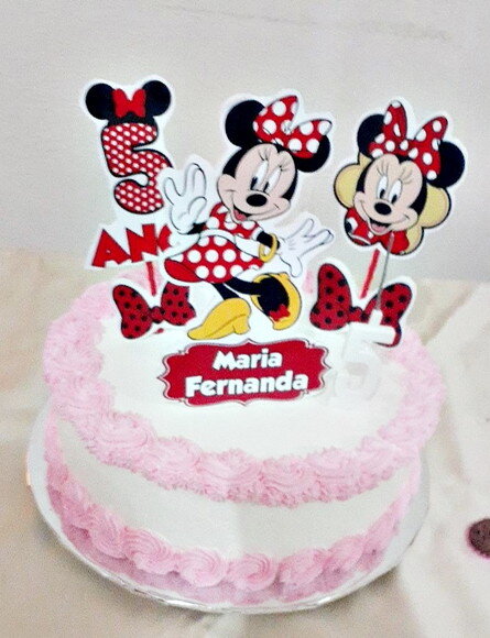 Minie Vermelha Topo de Bolo Personalizado