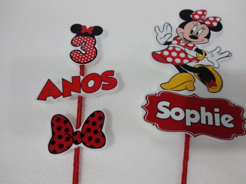 Minie Vermelha Topo de Bolo Personalizado