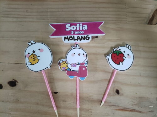 Molang Topo de Bolo Personalizado Pronta Entrega
