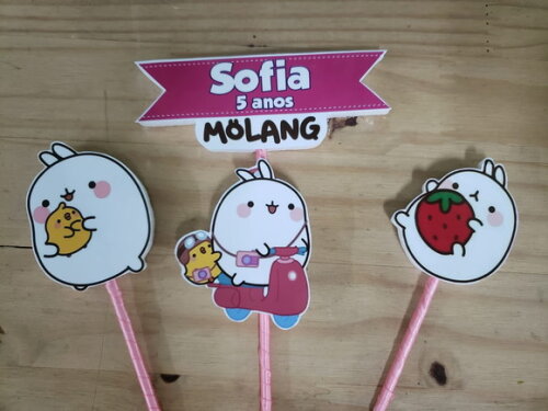Molang Topo de Bolo Personalizado Pronta Entrega