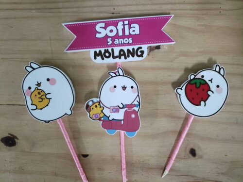 Molang Topo de Bolo Personalizado Pronta Entrega