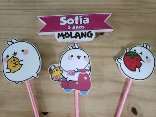 Molang Topo de Bolo Personalizado Pronta Entrega