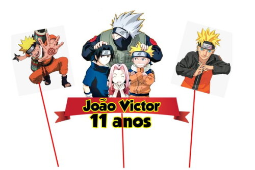Naruto Topo de Bolo Personalizado 3 Varetas