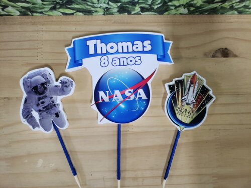 Nasa Astronauta Topo de Bolo Personalizado Pronta Entrega