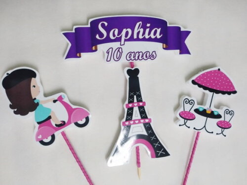Paris Topo de Bolo Personalizado