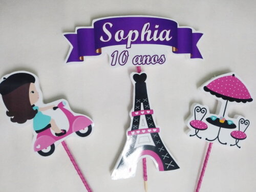 Paris Topo de Bolo Personalizado