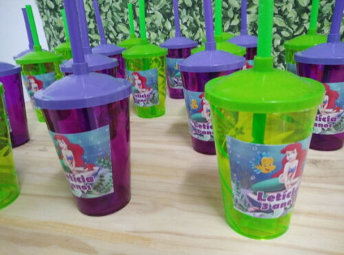 Pequena Sereia Copo Canudo Personalizado Pronta Entrega