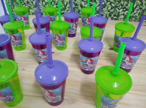 Pequena Sereia Copo Canudo Personalizado Pronta Entrega