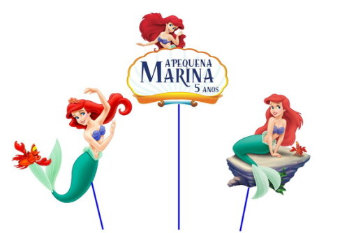 Pequena Sereia Topo de Bolo Personalizado Pronta Entrega