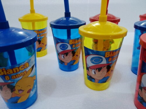 Pokemon Copo Canudo Personalizado Pronta Entrega