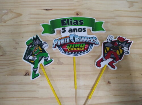 Power Rangers Dino Topo de Bolo Personalizado P Entrega