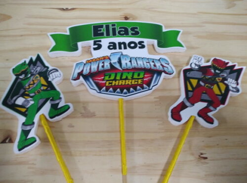 Power Rangers Dino Topo de Bolo Personalizado P Entrega