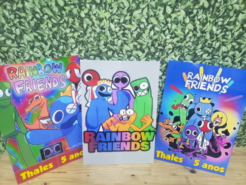 Raimbow Friends Kit de Parede Personalizado 3 Painéis 58x40