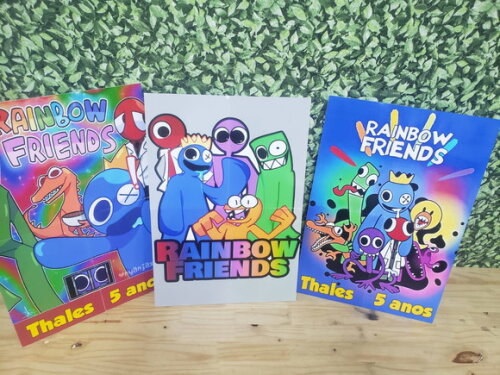 Raimbow Friends Kit de Parede Personalizado 3 Painéis 58x40
