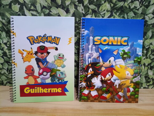 Sonic e Pokemon Cadernos Personalizados 96 Fls 2 Unidades