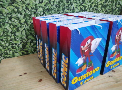 Sonic Knuckles Sacola Personalizada Pronta Entrega 28x20x8cm