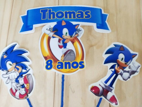 Sonic Topo de Bolo Personalizado Pronta Entrega
