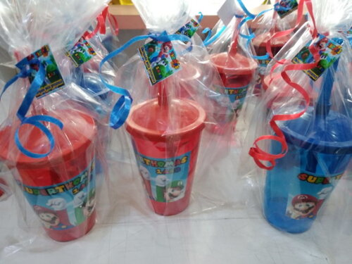 Super Mario Copos Canudo Personalizado Embalados