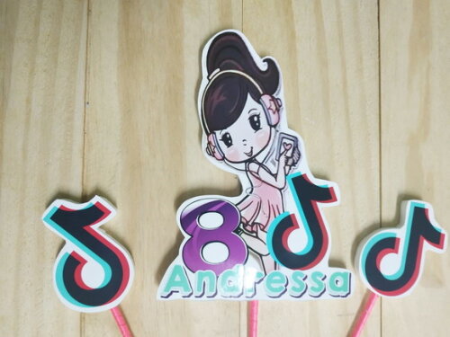 Tik Tok Topo de Bolo Personalizado Pronta Entrega