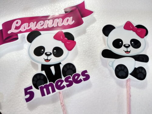 Topo de Bolo Panda Rosa Personalizado