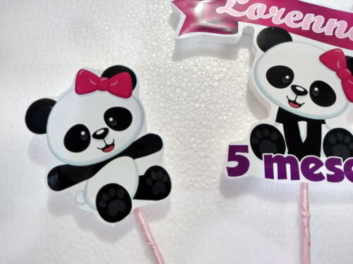 Topo de Bolo Panda Rosa Personalizado
