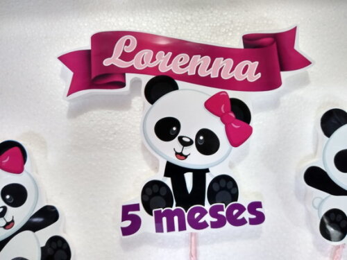 Topo de Bolo Panda Rosa Personalizado
