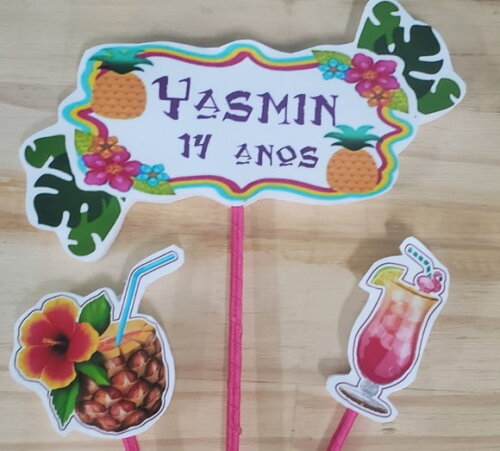 Tropical Floral Topo de Bolo Personalizado Pronta Entrega
