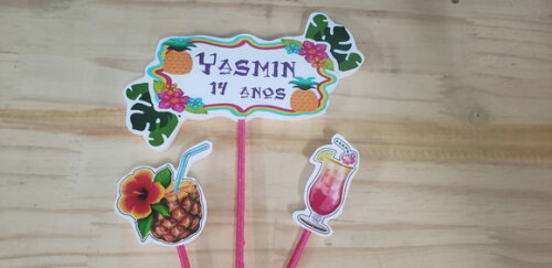 Tropical Floral Topo de Bolo Personalizado Pronta Entrega