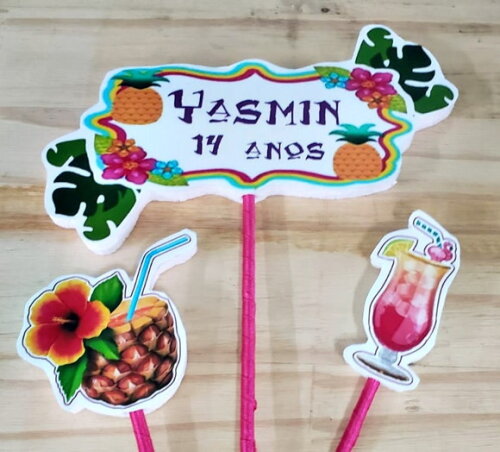 Tropical Floral Topo de Bolo Personalizado Pronta Entrega