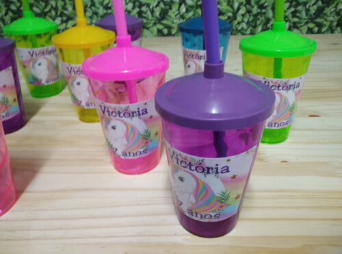 Unicórnio Copo Canudo Personalizado 10 Unid Pronta Entrega