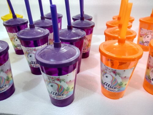 Unicornio Copos Canudo Personalizados Pronta Entrega