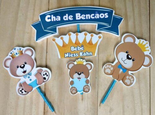 Ursinho Topo de Bolo Personalizado Pronta Entrega