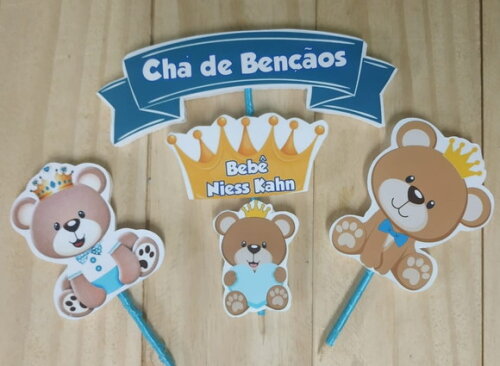 Ursinho Topo de Bolo Personalizado Pronta Entrega