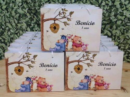 Urso Pooh Sacola Personalizada Horizontal Pronta Entrega