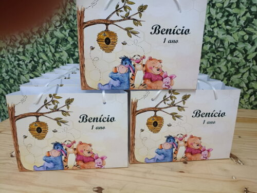 Urso Pooh Sacola Personalizada Horizontal Pronta Entrega