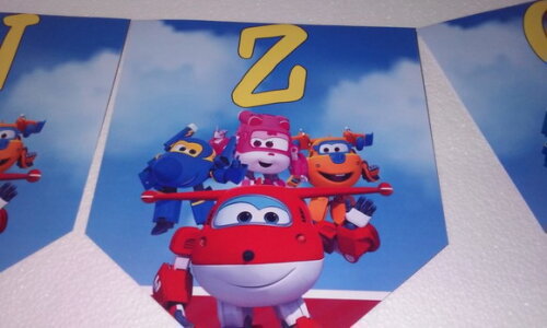 Varal Super Wings Personalizado Parabens Mais Nome