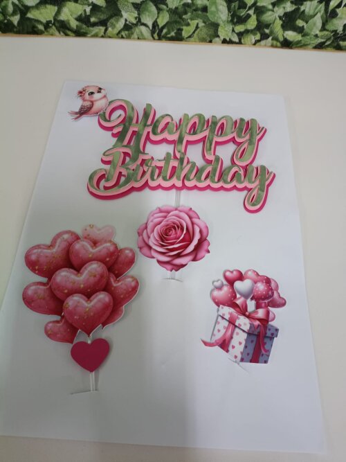 Topo de bolo Happy Birthday com adereços pronta entrega