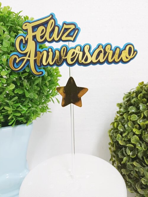 Topo de Bolo Feliz Aniversário Diversas Cores pronta entrega