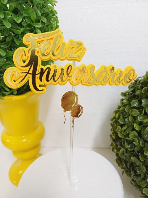 Topo de Bolo Feliz Aniversário Diversas Cores pronta entrega