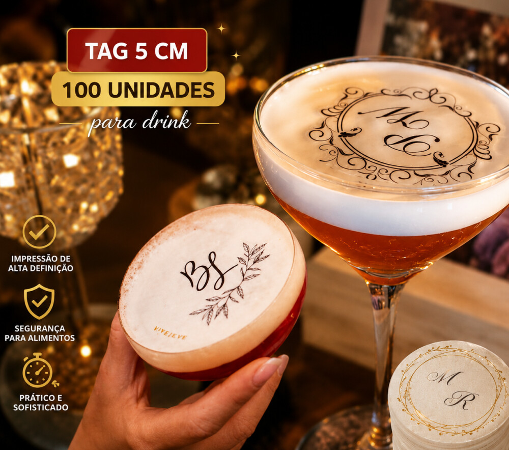 Papel de arroz 5cm para drink personalizado casamento festas